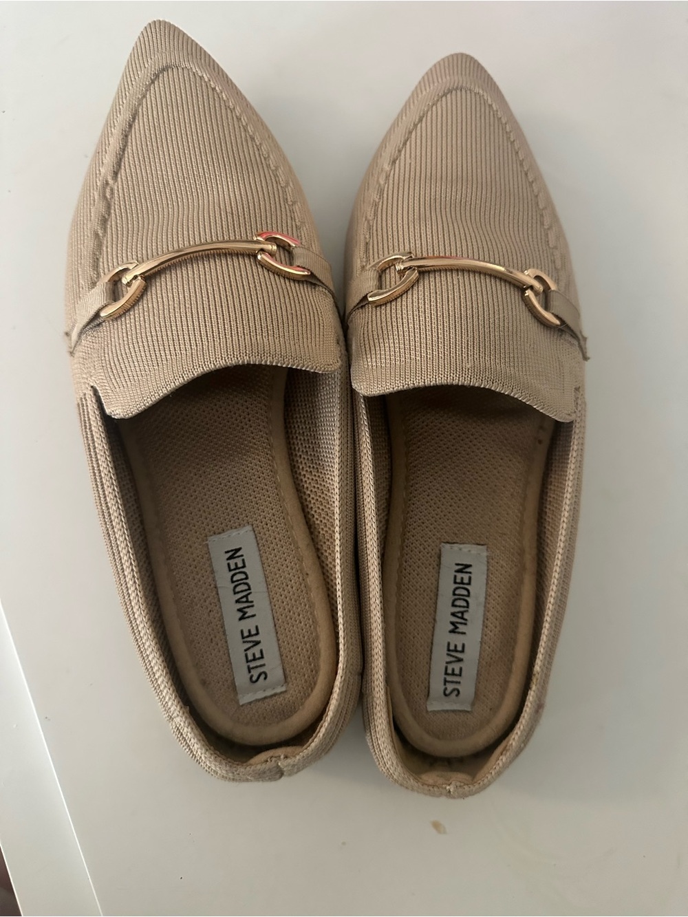 Steve Madden Beige Loafers with Gold Detail